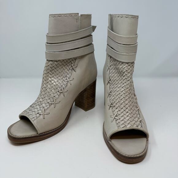 Vintage Foundry Co Boots Women's 8.5 Beige Lexi Open Toe Leather Preppy - Picture 5 of 15